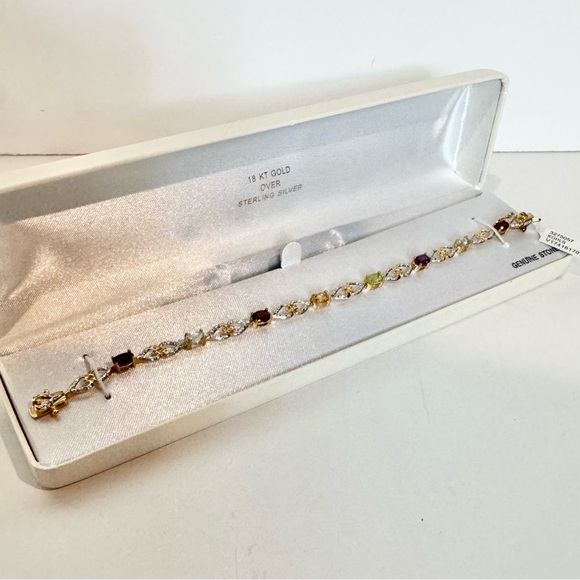 Heart Links Bracelet with Multi-Color Gemstones - Picture 3 of 4